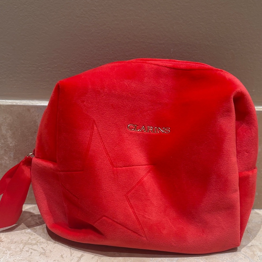 Clarins Vibrant Red Cosmetic Bag NWOT